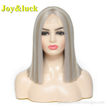 Highlight Brown Wholesale Wig Front Lace For Women Ladies Piano Wig Short Bob Natural Straight Lace Front Synthetic Hair Wigs